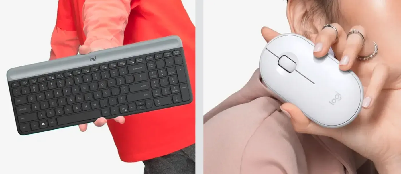 User using Logitech MK470 keyboard and ambidextrous mouse